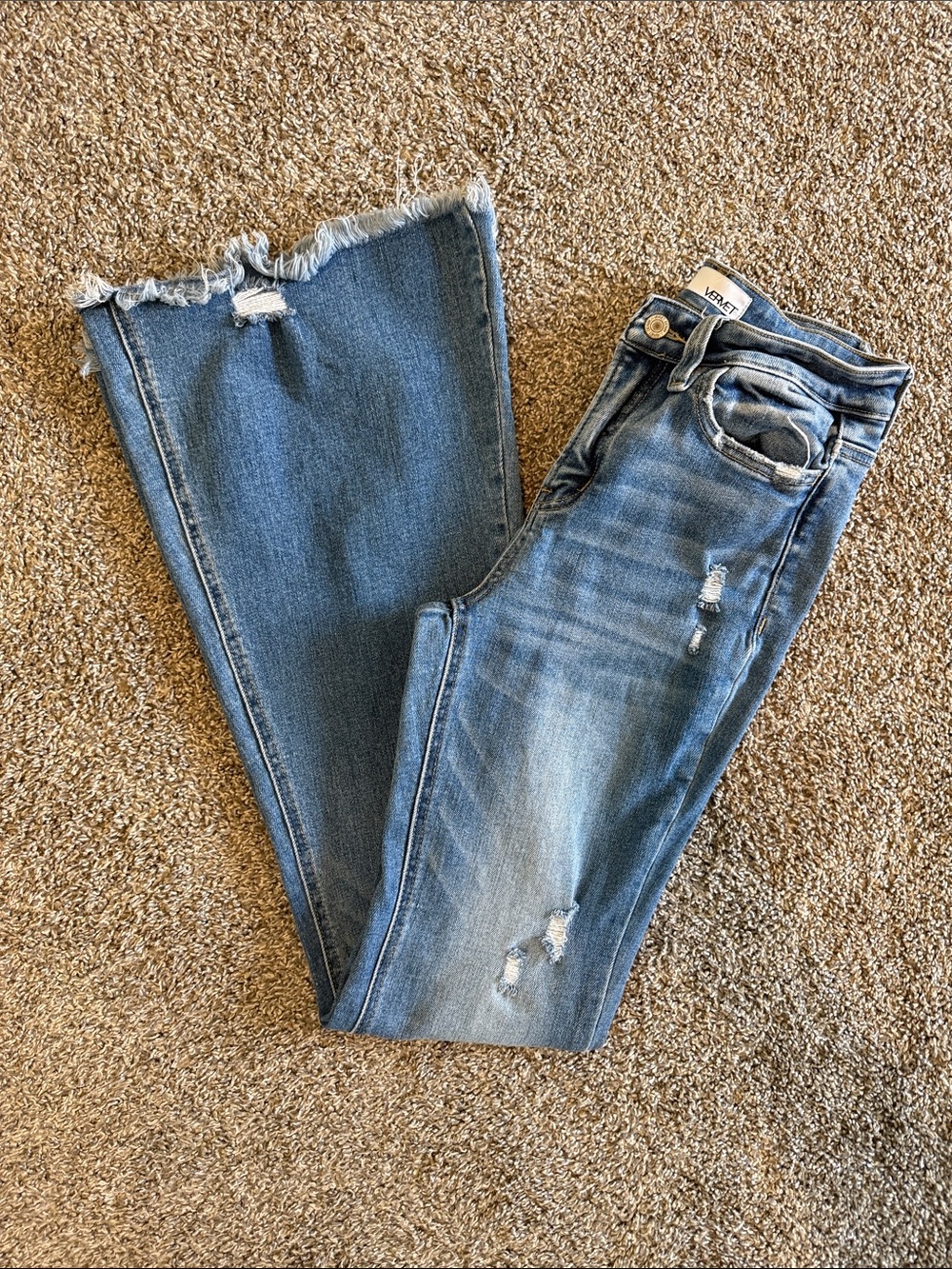 VERVET BY FLYING MONKEY Medium Wash Flared Jeans with Frayed Hem